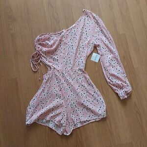 Better Be Pink Floral One Sleeve Cutout Romper NEW